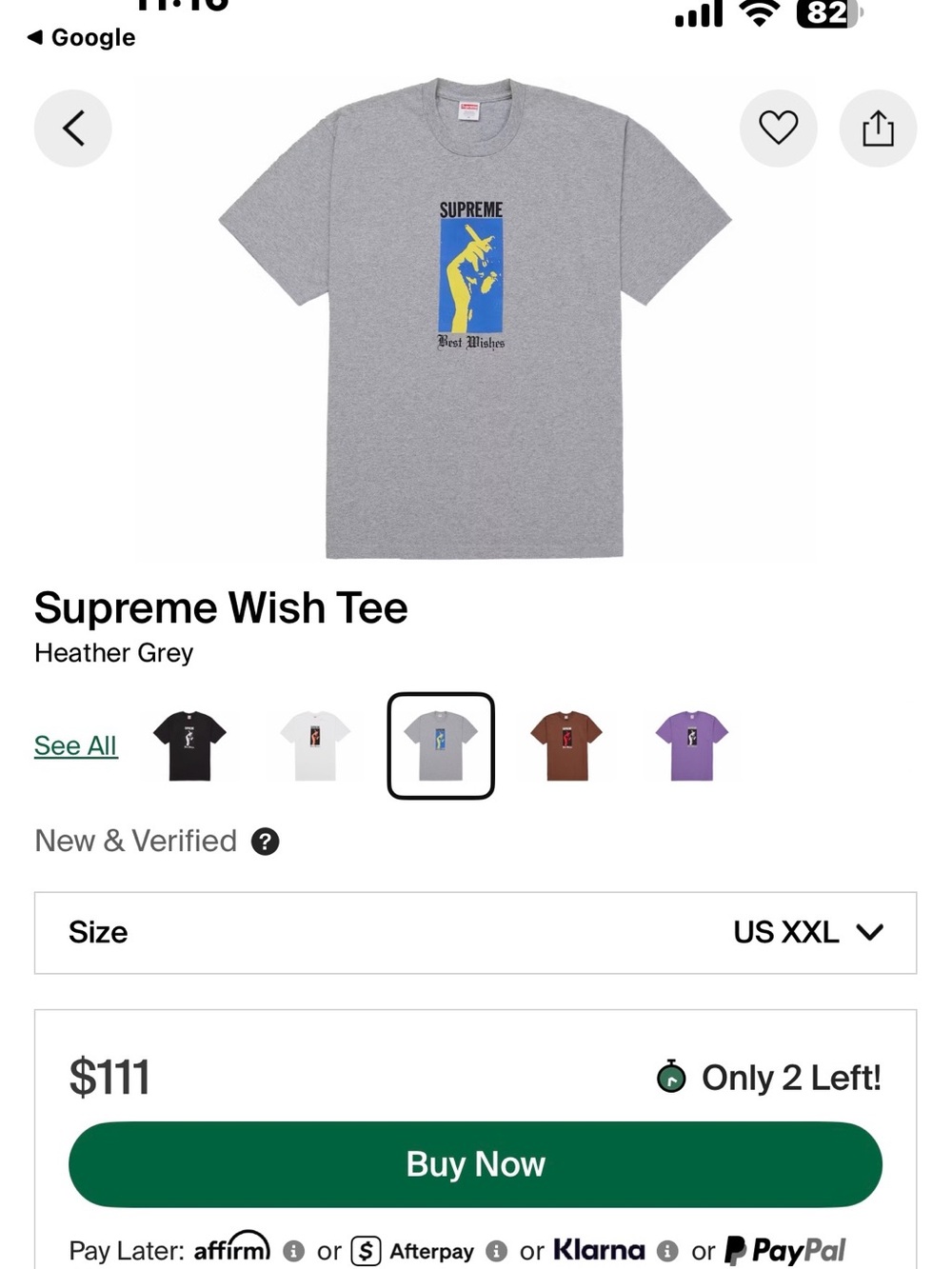 Supreme Heather Grey Tee with Blue & Yellow Wish Graphic sz xxl ( no tags )
